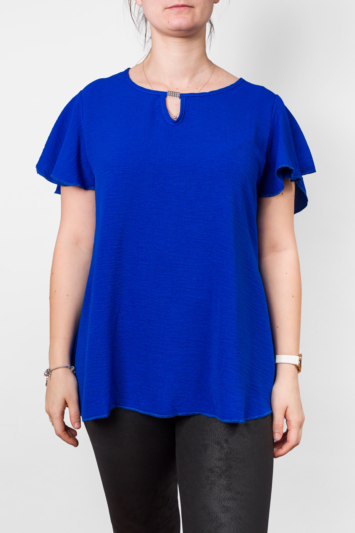 Dámsky top s nariasenými rukávmi - modrý
