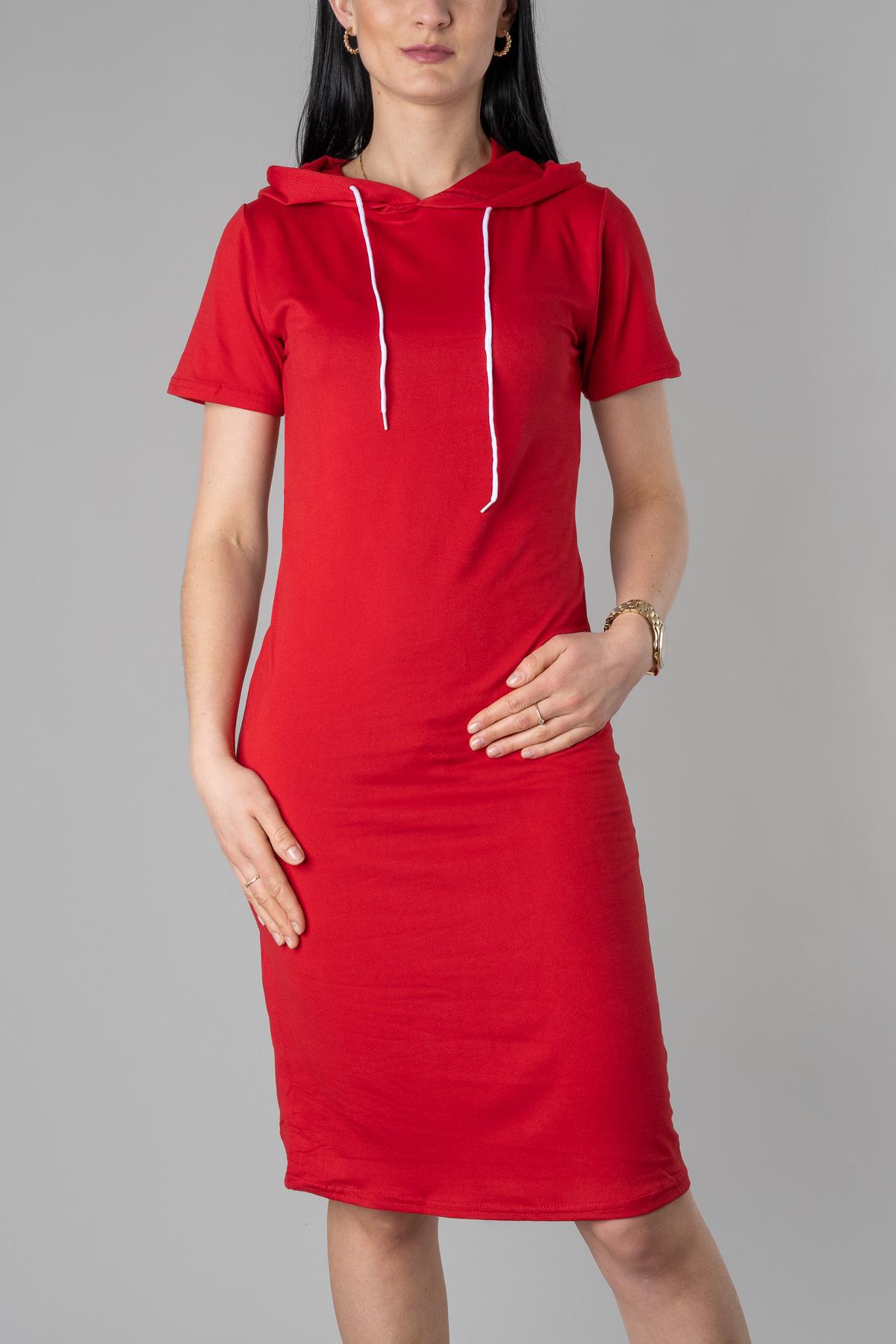 Dámske šaty s kapucňou - červené