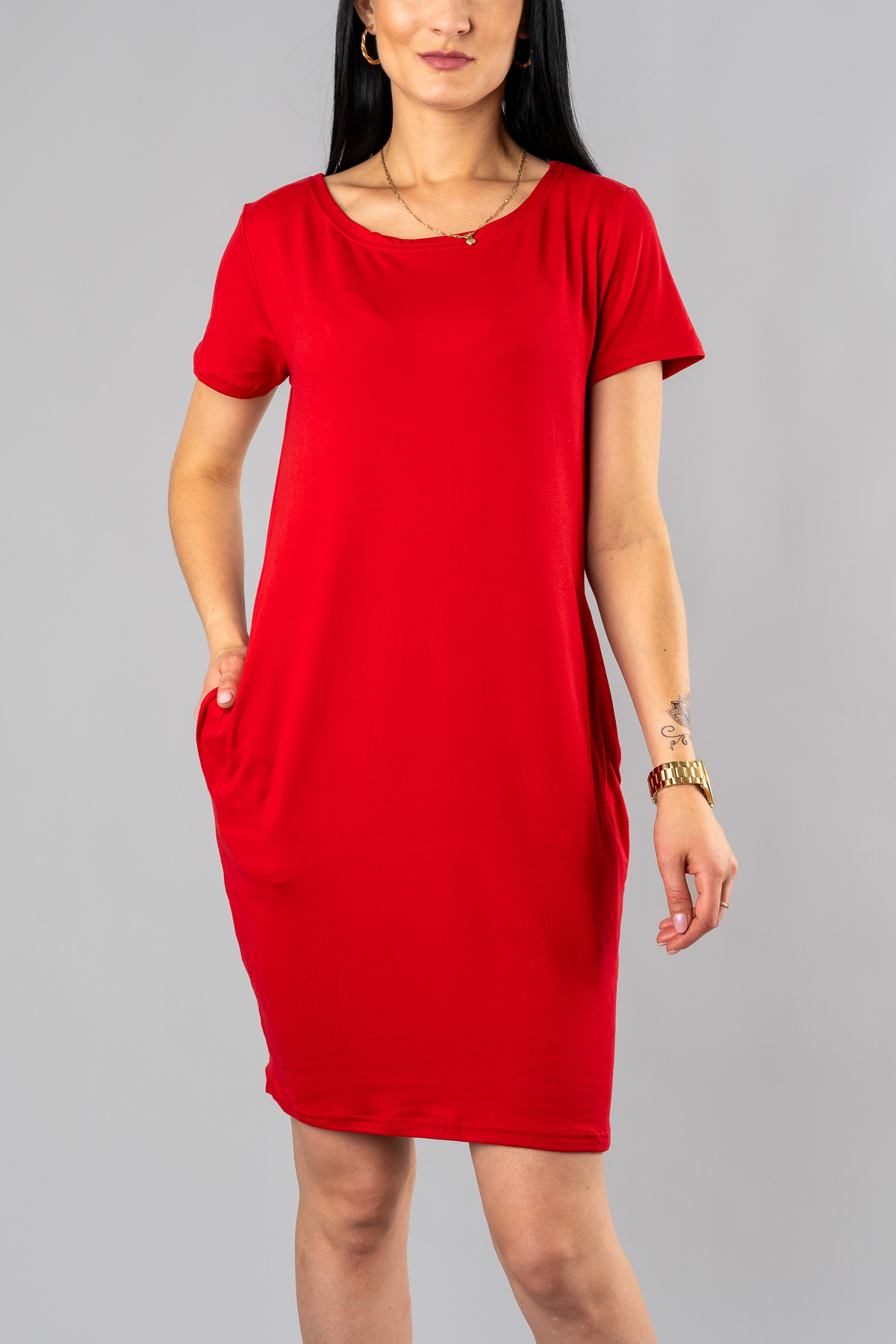 Dámske šaty s vreckami - červené