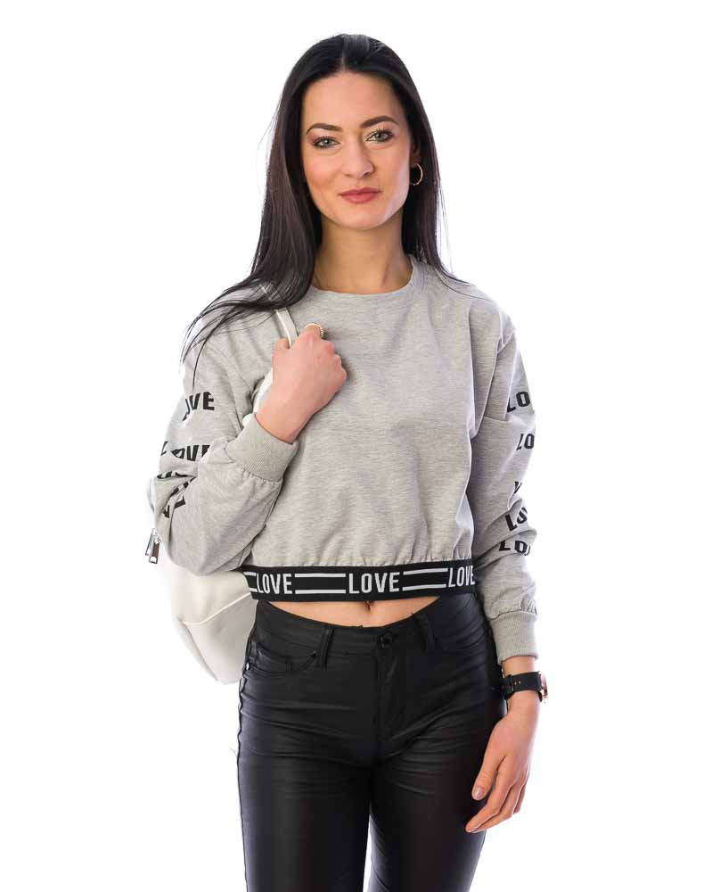 Dámska crop top mikina LOVE - sivá