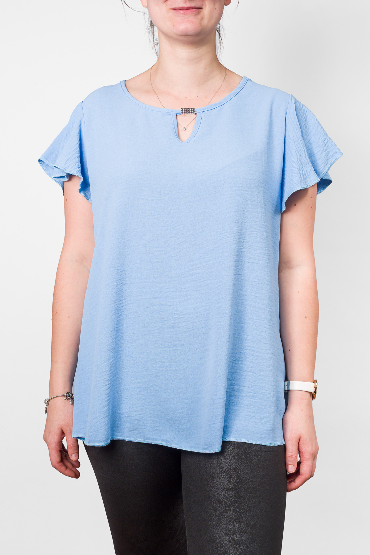 Dámsky top s nariasenými rukávmi - svetlomodrý
