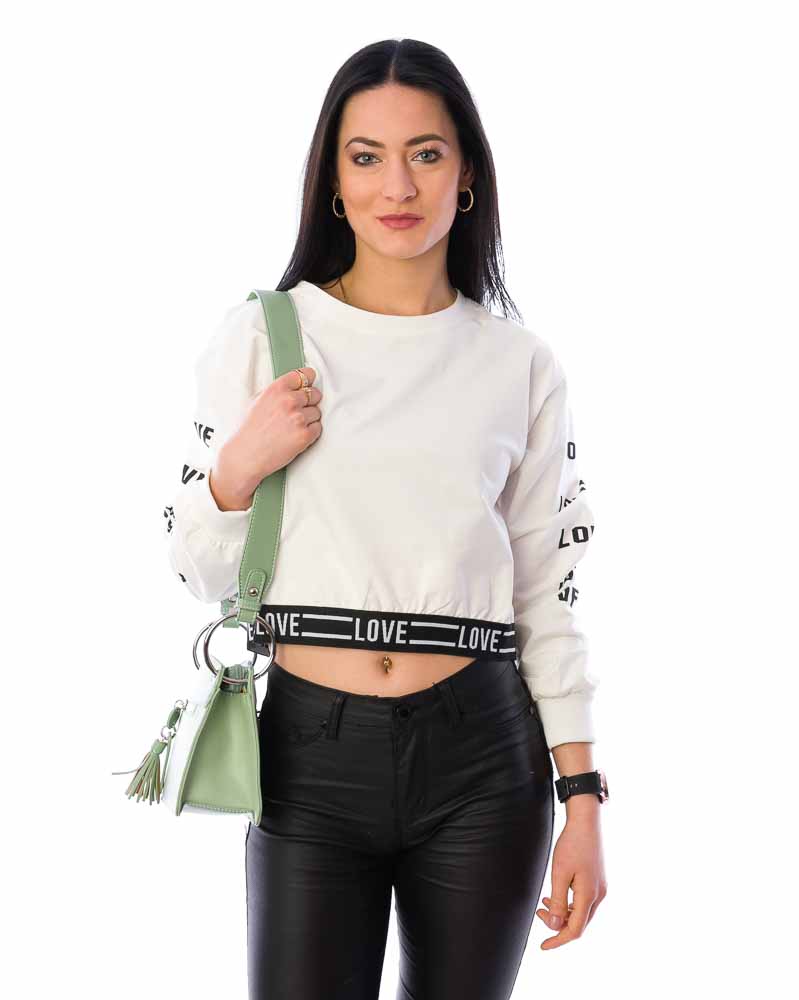 Dámska crop top mikina LOVE - biela