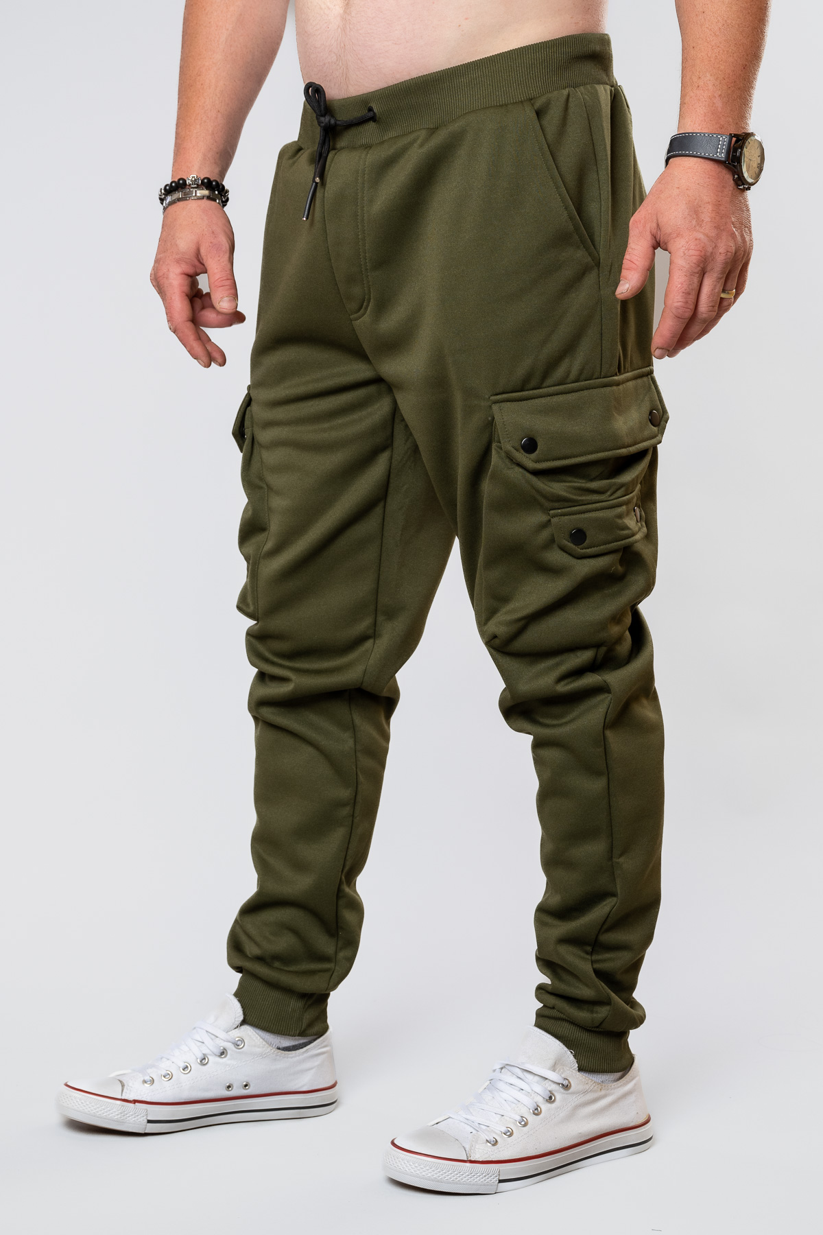 Pánske zateplené tepláky JOGGER - khaki