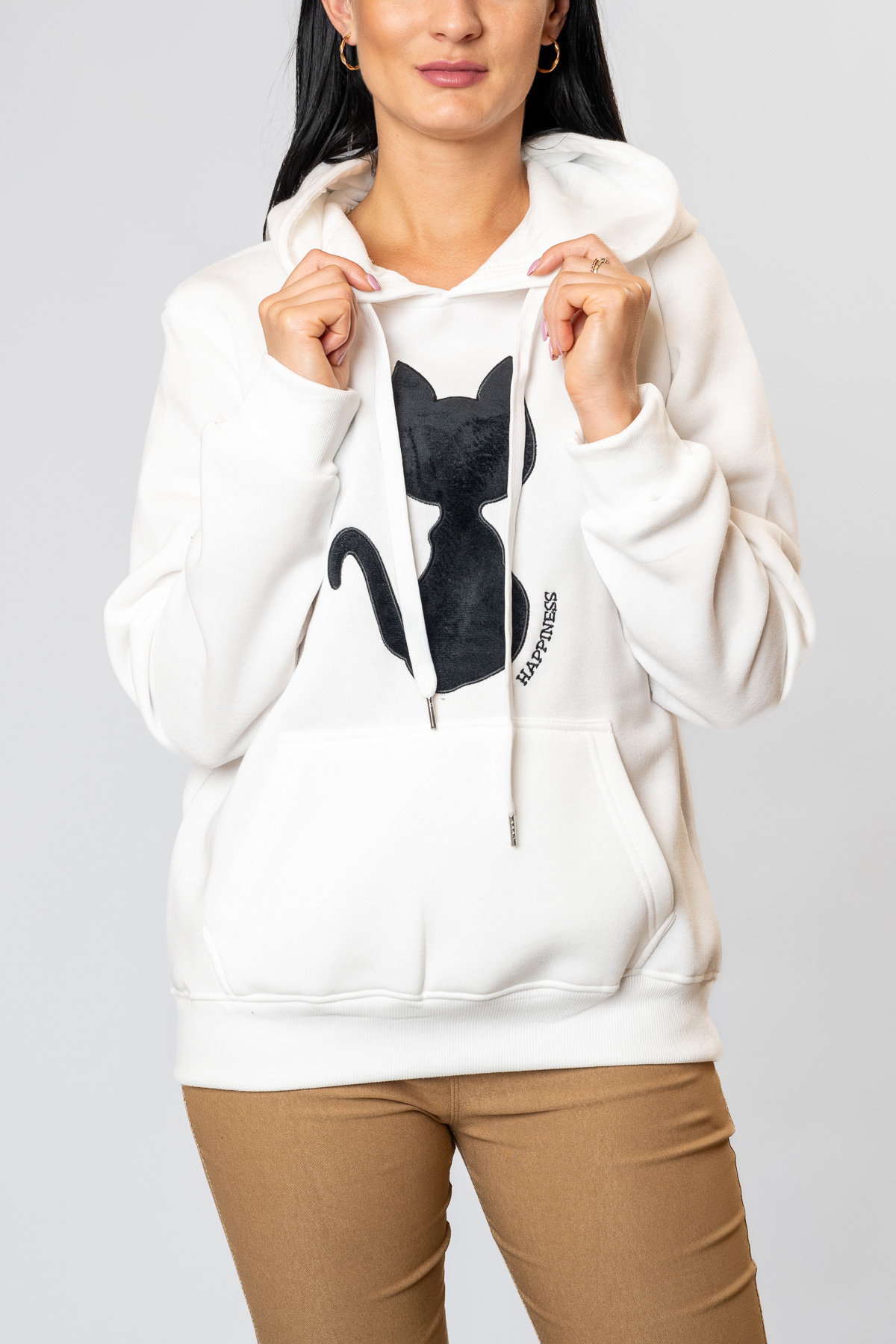 Dámska zateplená mikina CAT HAPPINESS - biela