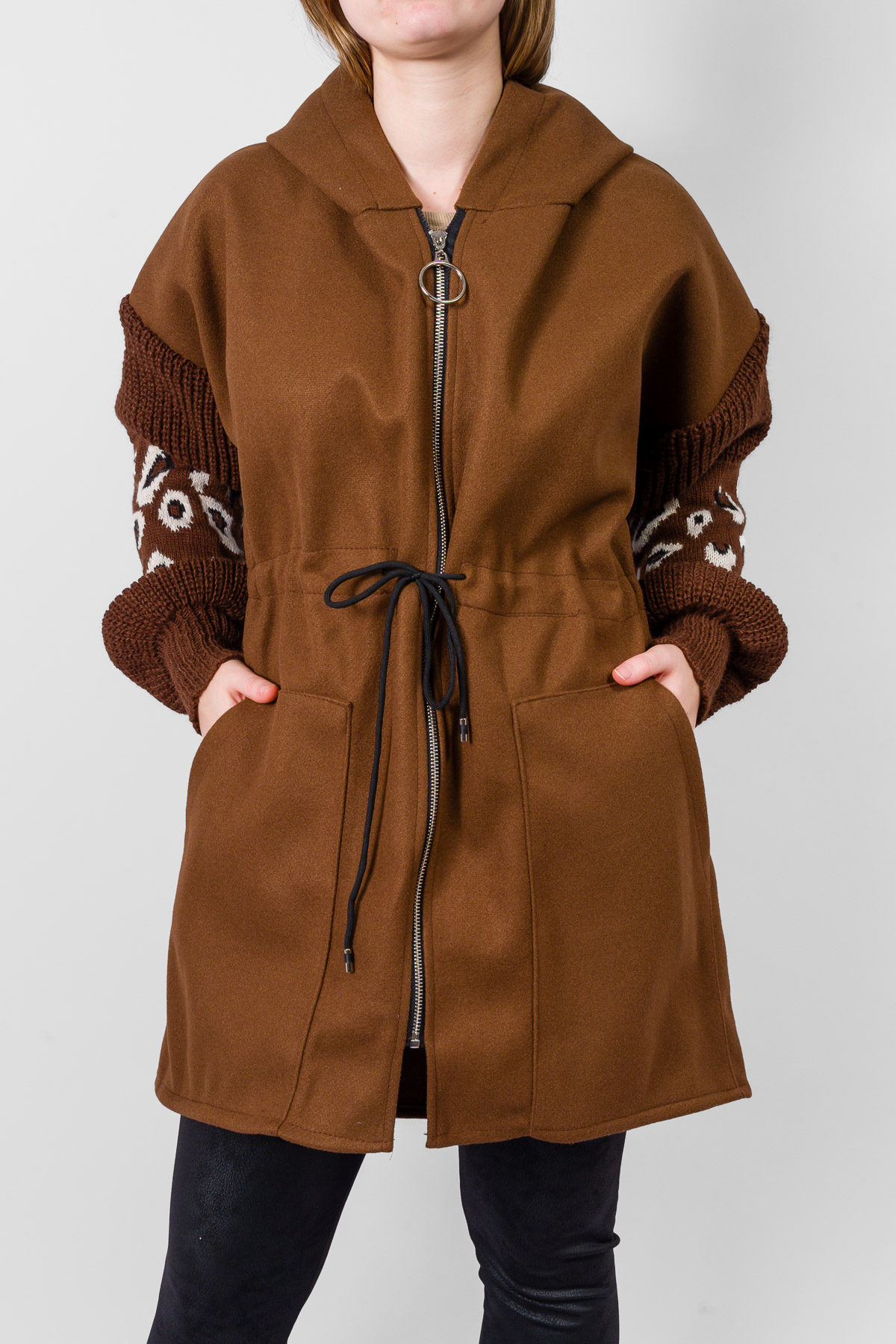 Dámsky kabátik s kapucňou - hnedý