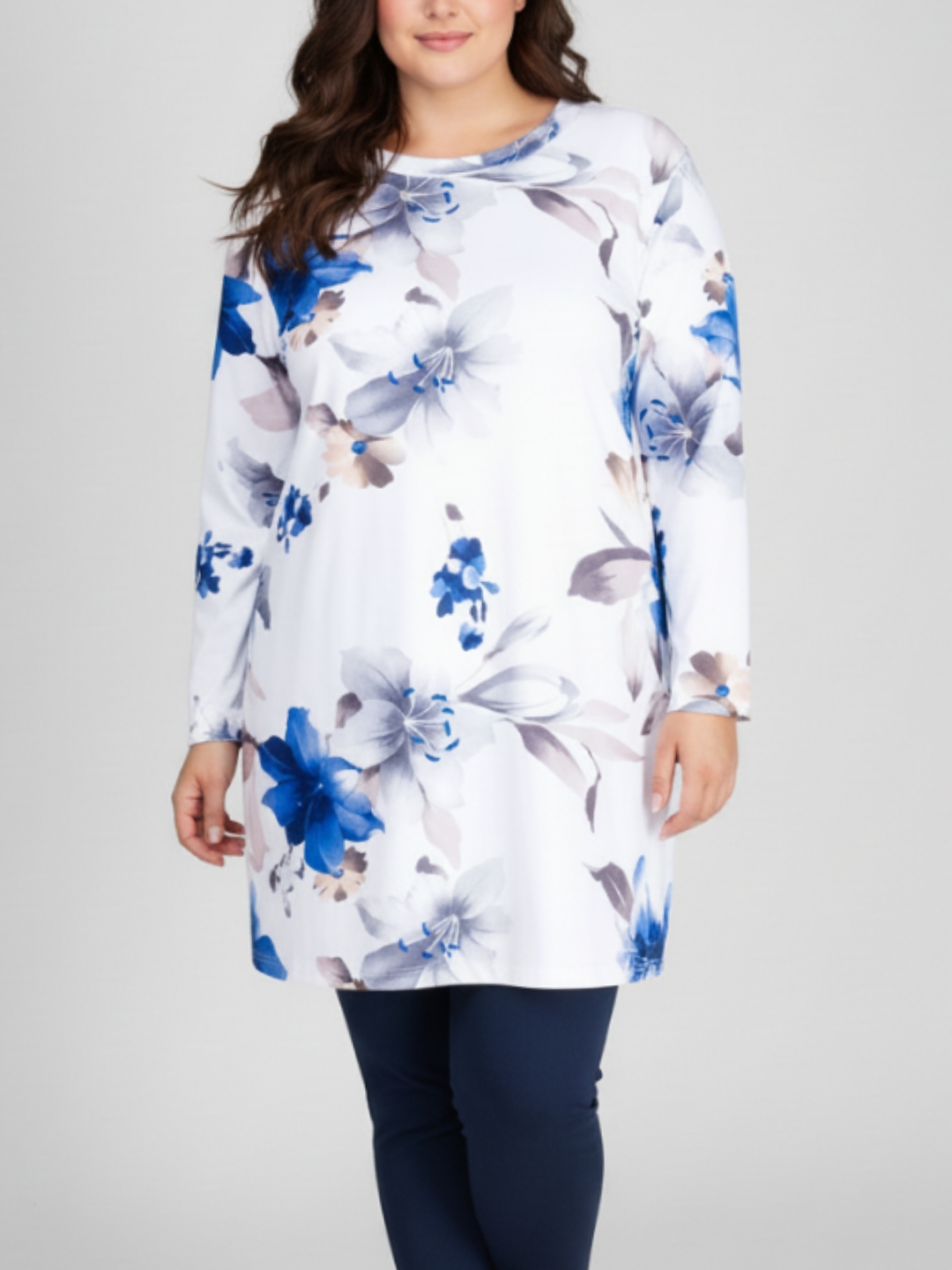 Dámska predĺžená kvetinová mikina - tmavomodrá