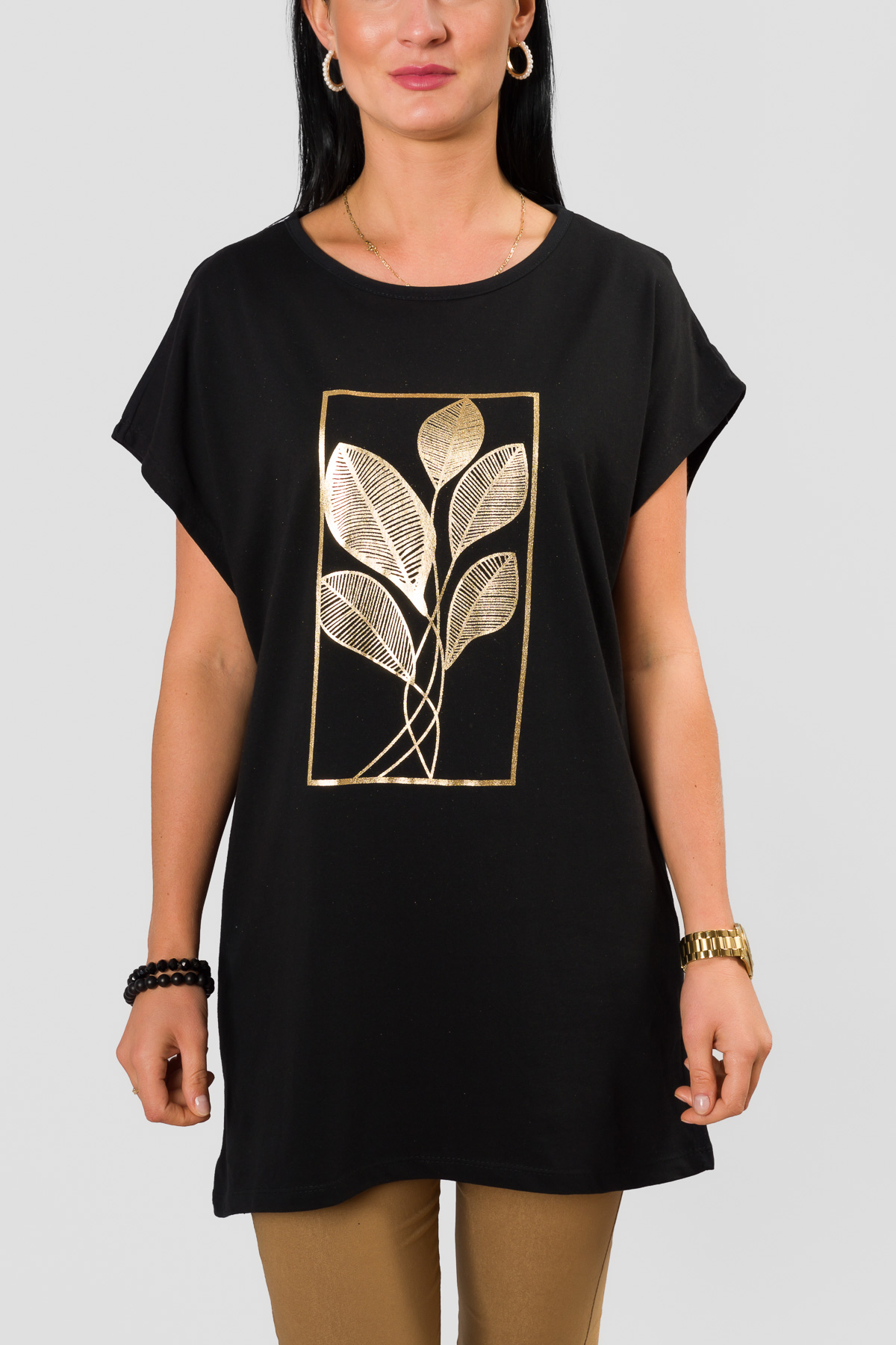 Dámske tričko ZLATÝ LÍSTOK - čierne