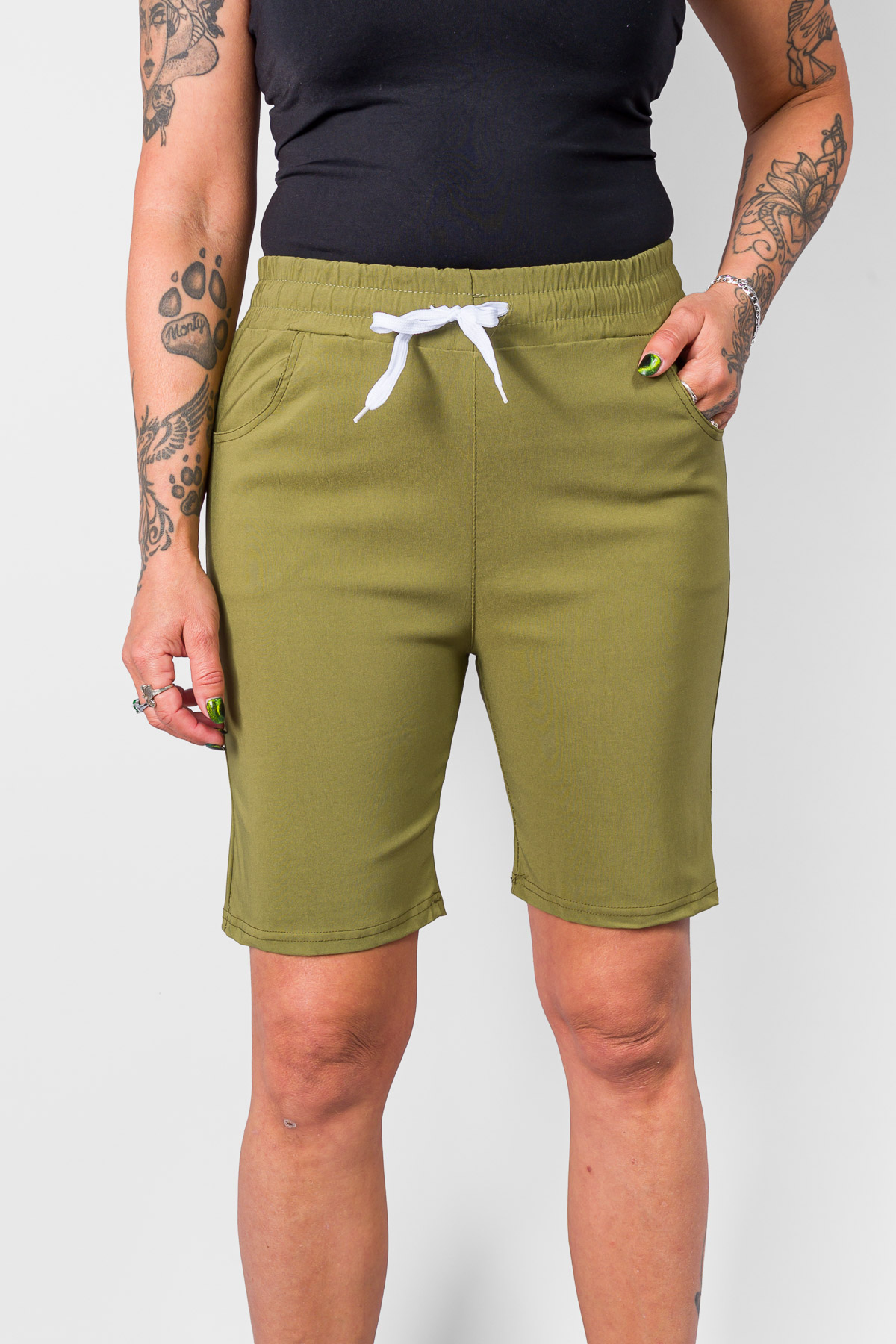 Strečové kraťasy - khaki