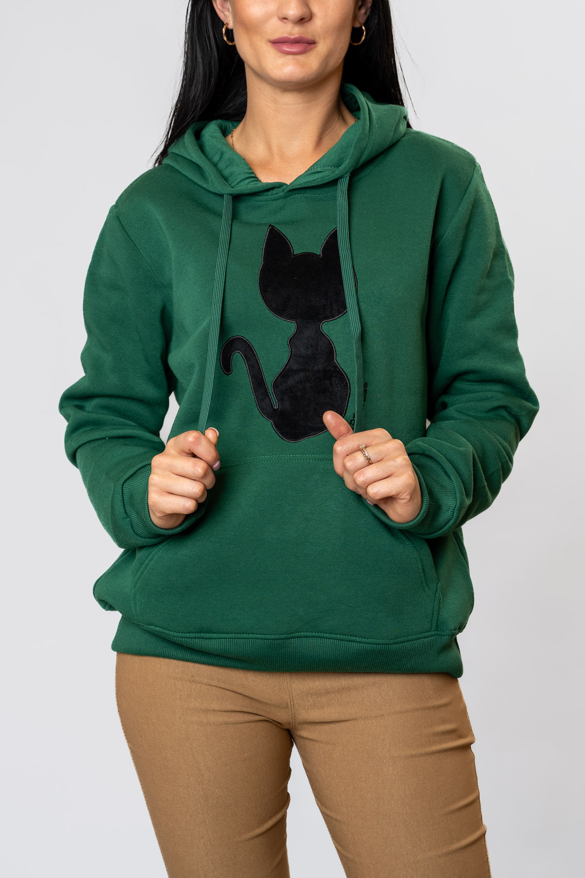 Dámska zateplená mikina CAT HAPPINESS - zelená