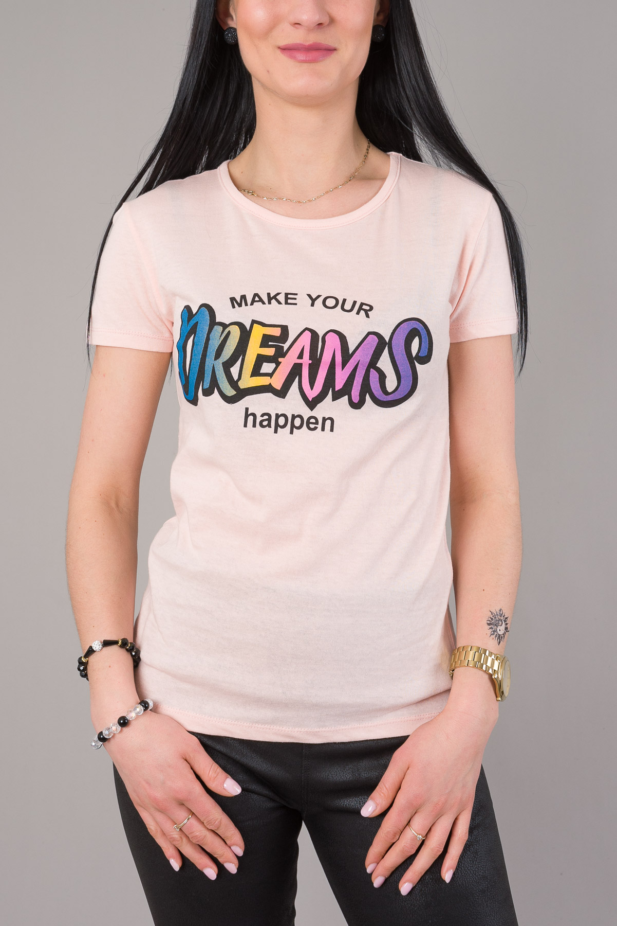 Dámske tričko MAKE YOUR DREAMS - svetloružové