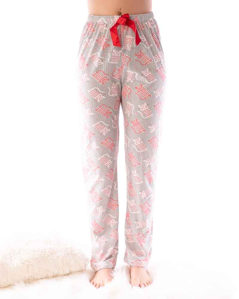 Pyžamové nohavice MAČKY - sivé/ružové