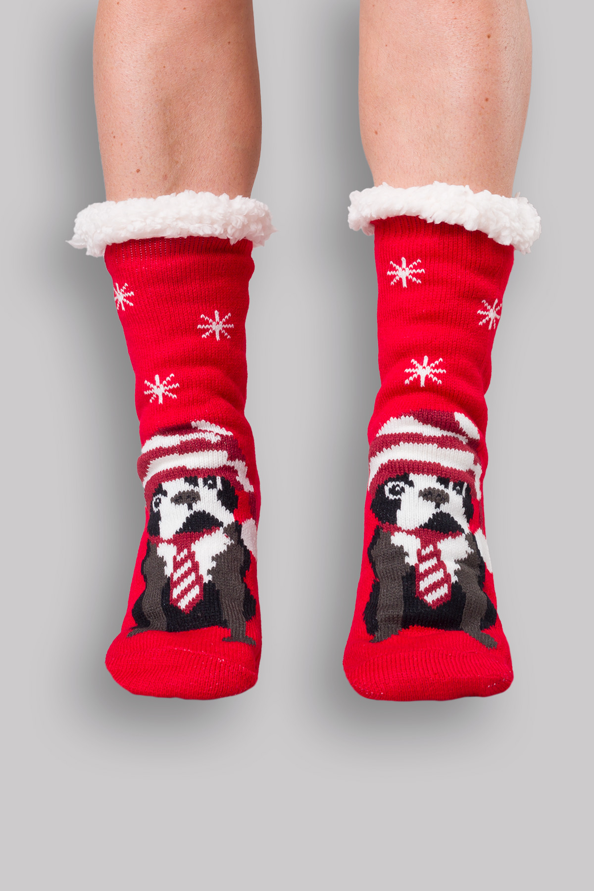 Mäkké ponožky s kožušinovou podšívkou - červené