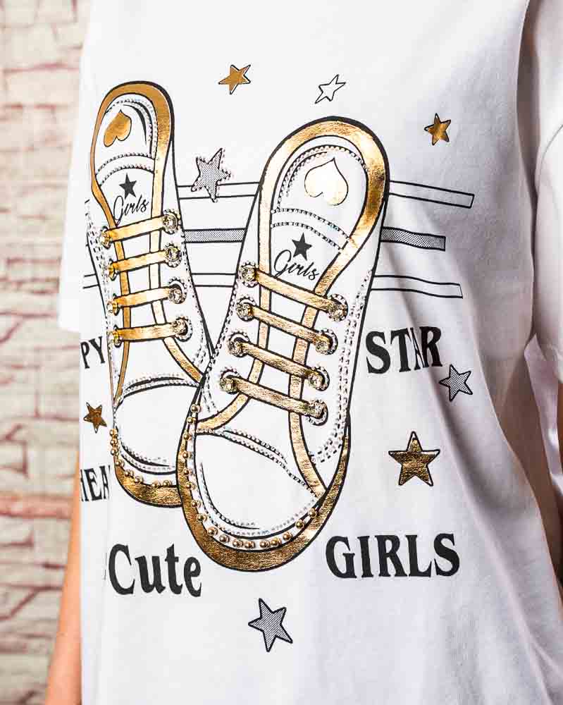 Dámske tričko CUTE GIRLS s aplikáciami - biele