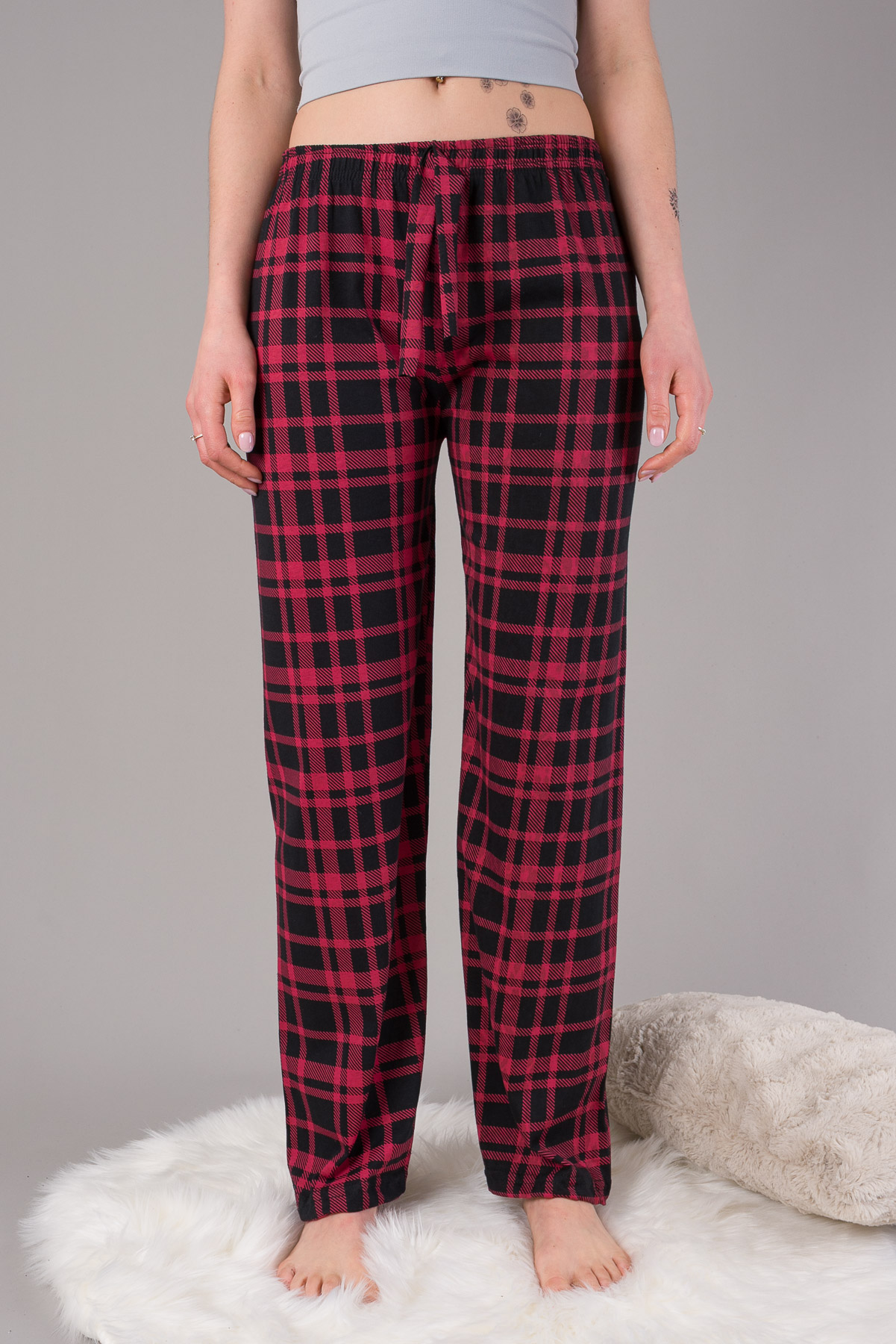 Pyžamové nohavice KARO - červené/čierne